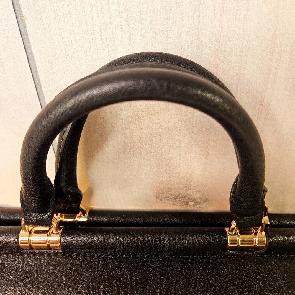 Lauren Conrad Black Faux Pebble‎ Leather & Suede Handbag Satchel Purse Rose Gold